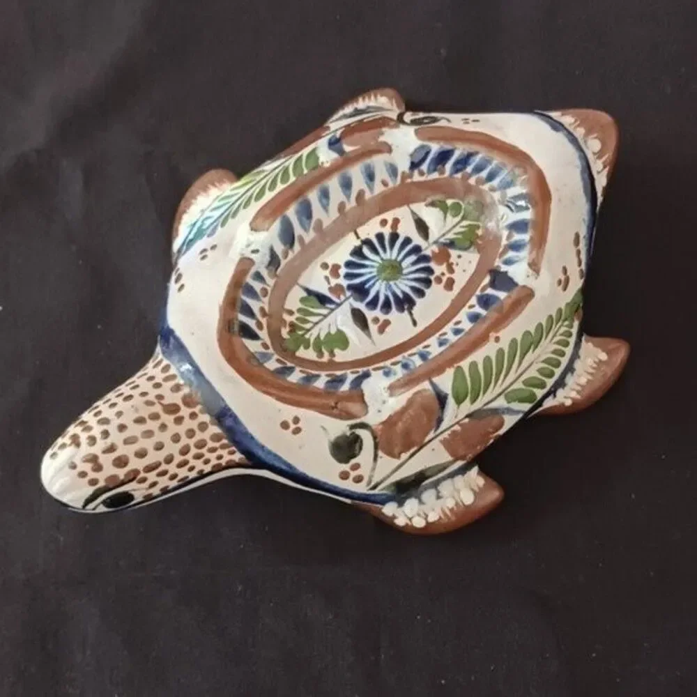 Vintage Tonala Mexican Pottery Sea Turtle Ashtray Hand Made in Mexico Trinket